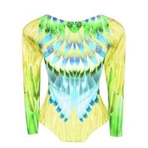 Cia Maritima Brazil Colorful Feathers Bright‎ Long Sleeve Bodysuit Scoop Neck M